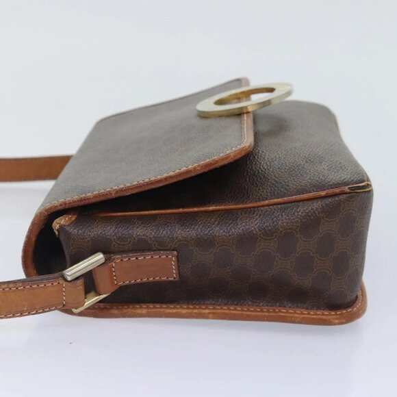 CELINE Macadam Canvas Shoulder Bag PVC Leather Brown Gold Auth 93829 - Picture 4 of 14
